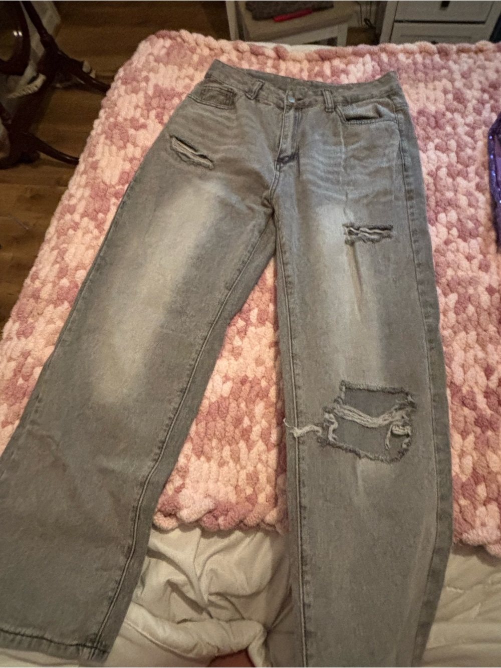 SHEIN Gray Distressed Boyfriend Jeans
